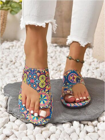 Floerns Women's Vacation Flat Sandals Toe Thong Slip on Bohemian Slides Sandal in Saudi Arabia
