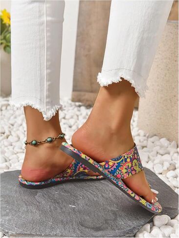 Floerns Women's Vacation Flat Sandals Toe Thong Slip on Bohemian Slides Sandal in Saudi Arabia