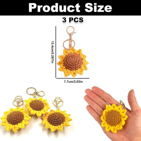 3PCS Cute Flower Key Chains, Handmade Weaving Keychain for Car Keys Wallet Purse Accessories in Kuwait