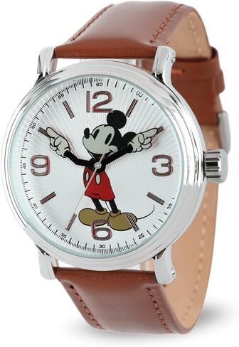Mickey Mouse Articulating Hands Watch for Men - Classic Mickey Watches for Men, Perfect Disney-Inspired Timepiece Him - Stylish Watch with White Dial, Silver Case, Black Leather Strap in Saudi Arabia