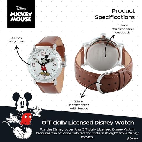 Mickey Mouse Articulating Hands Watch for Men - Classic Mickey Watches for Men, Perfect Disney-Inspired Timepiece Him - Stylish Watch with White Dial, Silver Case, Black Leather Strap in Saudi Arabia