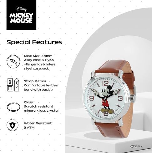 Mickey Mouse Articulating Hands Watch for Men - Classic Mickey Watches for Men, Perfect Disney-Inspired Timepiece Him - Stylish Watch with White Dial, Silver Case, Black Leather Strap in Saudi Arabia