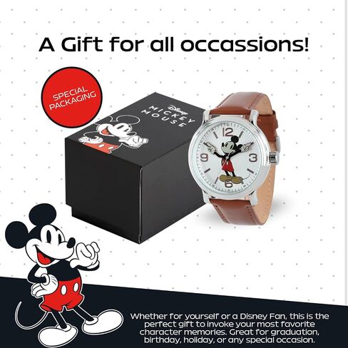 Mickey Mouse Articulating Hands Watch for Men - Classic Mickey Watches for Men, Perfect Disney-Inspired Timepiece Him - Stylish Watch with White Dial, Silver Case, Black Leather Strap in Saudi Arabia
