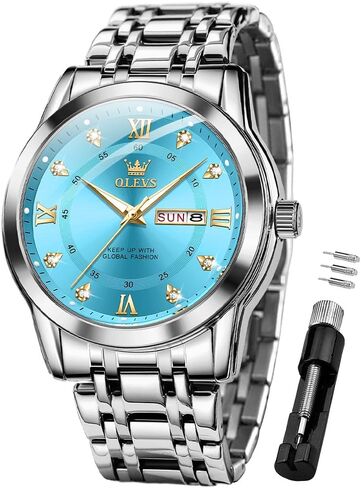 OLEVS Watch for Men Business Diamond Easy Read Men's Wrist Watches Analog Luxury Date Stainless Steel Waterproof Luminous Dress Mens Watches in Kuwait