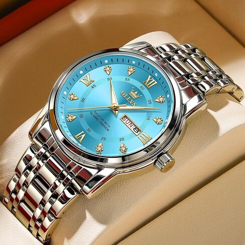OLEVS Watch for Men Business Diamond Easy Read Men's Wrist Watches Analog Luxury Date Stainless Steel Waterproof Luminous Dress Mens Watches in Kuwait
