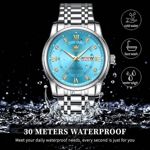 OLEVS Watch for Men Business Diamond Easy Read Men's Wrist Watches Analog Luxury Date Stainless Steel Waterproof Luminous Dress Mens Watches in Kuwait