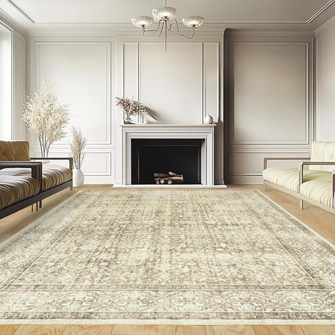 5x7 Large Vintage Floral Area Rug for Living Room Bedroom, Cream&Light Tan Washable Floral Printed Rug Soft Indoor Low Pile Boho Rug for Bedroom Non Slip Stain Resistant Dining Room Playroom Carpet in Saudi Arabia
