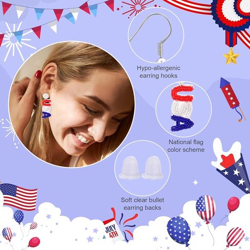 Artlunar USA Patriotic Earrings for Women Red White Blue Cute Dangle Earrings for Independence Day Jewelry Gifts 4th of July Accessories in Saudi Arabia