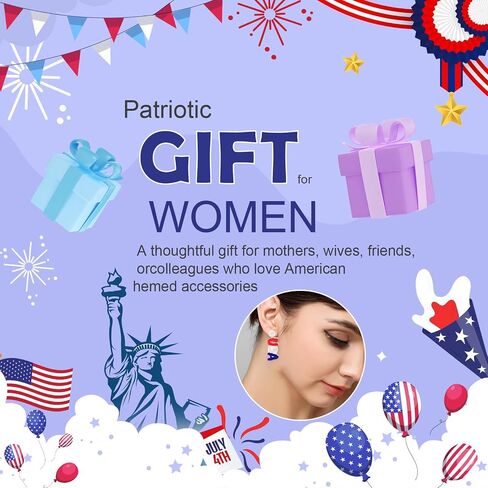Artlunar USA Patriotic Earrings for Women Red White Blue Cute Dangle Earrings for Independence Day Jewelry Gifts 4th of July Accessories in Saudi Arabia