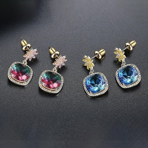 Colorful Tourmaline with Moissanite Floral Drop Earrings in 14K Gold for Women in Saudi Arabia