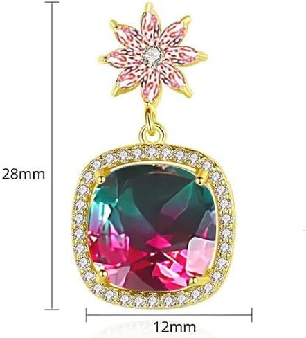 Colorful Tourmaline with Moissanite Floral Drop Earrings in 14K Gold for Women in Saudi Arabia
