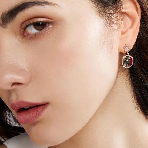 Colorful Tourmaline with Moissanite Floral Drop Earrings in 14K Gold for Women in Saudi Arabia