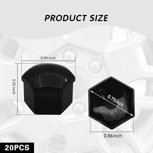 20PCS Lug Nut Covers, 17mm Hexagonal Nut Covers with Removal Tool, Car Wheel Nut Caps, Wheel Center Bolt Caps, Universal for Most Car Lug Nut Caps, Automotive Exterior Accessories (Black) in Kuwait