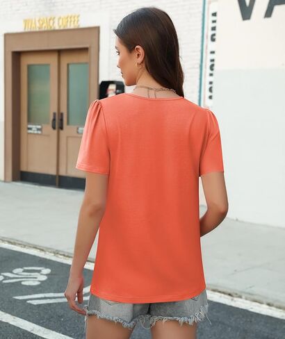 Funlingo Womens Tops Short Sleeve T Shirts 2025 Trendy Dressy Casual Summer Crewneck Spring Blouse Loose Pleated Front in Kuwait