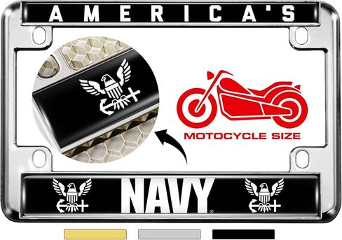 [Officially Licensed Product] - Motorcycle Metal License Plate Frame with America's Navy Design - Gold, b/w in Saudi Arabia