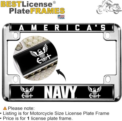 [Officially Licensed Product] - Motorcycle Metal License Plate Frame with America's Navy Design - Gold, b/w in Saudi Arabia
