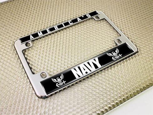 [Officially Licensed Product] - Motorcycle Metal License Plate Frame with America's Navy Design - Gold, b/w in Saudi Arabia