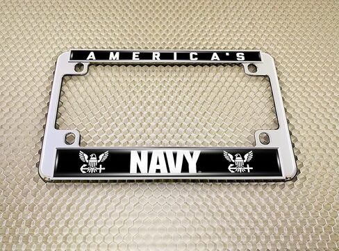 [Officially Licensed Product] - Motorcycle Metal License Plate Frame with America's Navy Design - Gold, b/w in Saudi Arabia