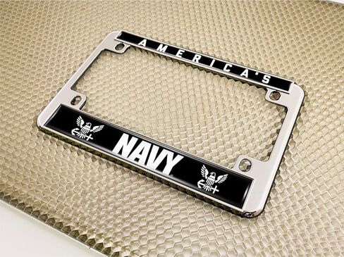 [Officially Licensed Product] - Motorcycle Metal License Plate Frame with America's Navy Design - Gold, b/w in Saudi Arabia