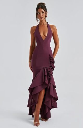 Ruffles Satin Prom Dresses for Women Halter V Neck Bodycon Mermaid Hi-Low Cocktail Dress for Teens HRL32 in Saudi Arabia