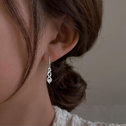 Sterling Silver Drop Dangle Earrings for Women - Infinity Earrings Hypoallergenic Heart Shaped Cubic Zirconia Dangling Earrings Long Earrings Fashion Dainty Earrings Gift for Birthday Valentine's Day in Saudi Arabia