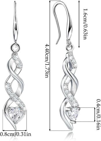Sterling Silver Drop Dangle Earrings for Women - Infinity Earrings Hypoallergenic Heart Shaped Cubic Zirconia Dangling Earrings Long Earrings Fashion Dainty Earrings Gift for Birthday Valentine's Day in Saudi Arabia
