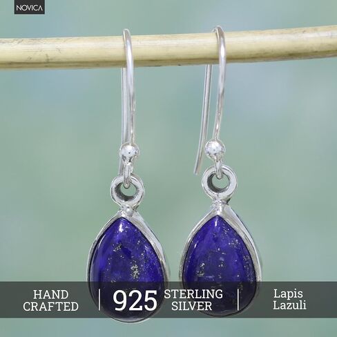 Novica lapis lazuli dangle | .925 الجنيه الفضي الجنيه حلق الصنع يدويًا | حلق المجوهرات | الحرفي | أقراط الموسوم الأزرق تحت عنوان in Saudi Arabia