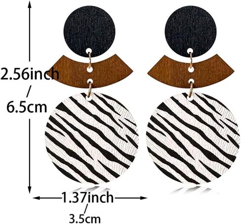 Wooden Earrings Unique Handmade Lightweight Black And White Round Geometry Earrings Vintage Bohemian Round Earrings for Women in Saudi Arabia