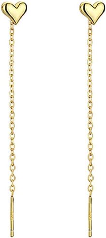 Reffeer Solid 925 Sterling Silver Tiny Cute Heart Dangle Earrings Chain for Women Teen Girls Dangle Earrings Threader Tassel in Saudi Arabia
