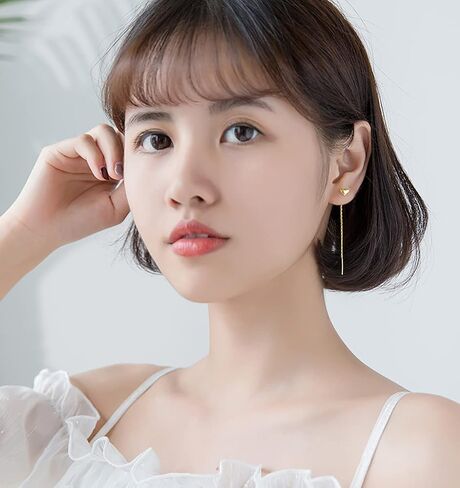 Reffeer Solid 925 Sterling Silver Tiny Cute Heart Dangle Earrings Chain for Women Teen Girls Dangle Earrings Threader Tassel in Saudi Arabia
