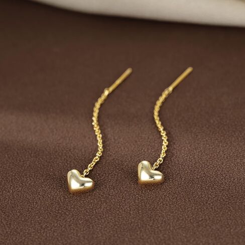 Reffeer Solid 925 Sterling Silver Tiny Cute Heart Dangle Earrings Chain for Women Teen Girls Dangle Earrings Threader Tassel in Saudi Arabia