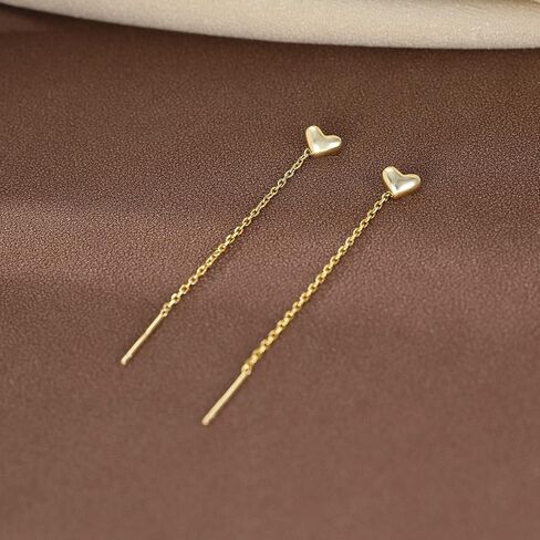Reffeer Solid 925 Sterling Silver Tiny Cute Heart Dangle Earrings Chain for Women Teen Girls Dangle Earrings Threader Tassel in Saudi Arabia