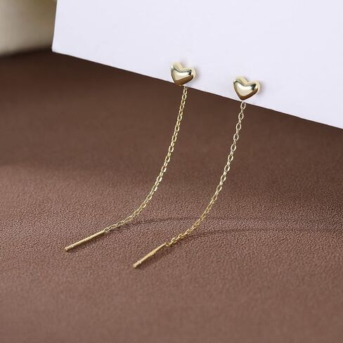 Reffeer Solid 925 Sterling Silver Tiny Cute Heart Dangle Earrings Chain for Women Teen Girls Dangle Earrings Threader Tassel in Saudi Arabia