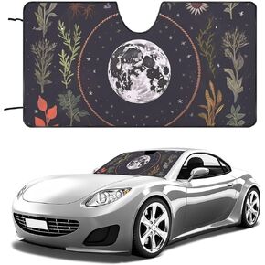 Nature Moon Phase Windshield Sun Shade Bohemian Plant Aesthetic Vintage Flower Posters Car Window Sun Shade UV Ray Protector Sunshade 51"x28"