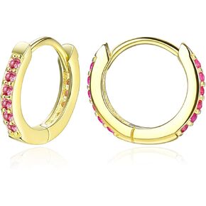 Small Hoop Earrings MUSECLOUD 18K Gold Plated 925 Sterling Silver Huggie Hoop Earrings For Women Green Pink Blue Cubic Zirconia Hoop Earrings