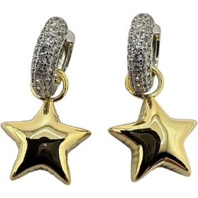Chunky Star & Heart Pendant Drop Zirconia Earrings in Gold Plated in Saudi Arabia