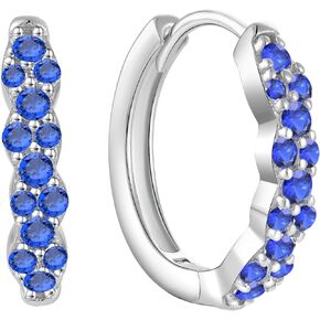 Women Earrings 925 Sterling Silver Hoop Earrings with 2 Row 3A Cubic Zirconia Jewelry Gift for Mother Grandma Girl Daughter Grandaughter Girlfriend