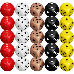 Toyvian 25pcs Dice Set Colored Wooden Dice Math Dice, 16mm Board Games Dice 6 Sided Dice Set Bulk Rounded Corners Dice for Dices Game, Classroom Teaching, Board Games