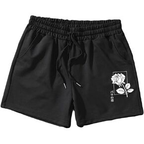 Men's Floral Printed Elastic Waist Pockets Drawstring Summer Workout Athletic Shorts