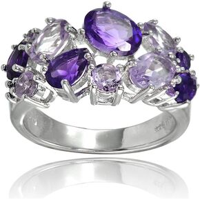 Sterling Silver Genuine African Amethyst and Amethyst Tonal Cluster Ring