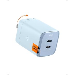 Spigen GaN III 652 65W 2 Ports Compact Foldable Dual USB C Wall Charger PD PPS Fast Charging Block Adapter for iPhone 15 Pro Max 14 13 iPad MacBook Air Vision Samsung Galaxy S24 Ultra Plus steam Deck