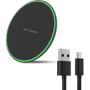 Wireless Charger for Samsung Galaxy S23/S23+/S22/S22+/S21/S20/S20+/S10/S9+/S9/S8/S8+/S7/Note10/Note9/Note8, 15W Wireless Charging Pad with USB-C for Samsung(Android) iPhone Black(No AC Adapter)