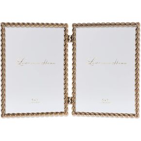 5x7 Hinged Double Cast Metal Picture Frames, Gold Rope Design