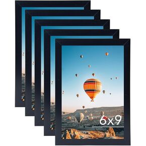 6x9 Picture Frame Set of 5 Black for Wall Hanging or Tabletop- Wall Mounting Horizontally or Vertically, 6 x 9 Wall Gallery Poster Photo Frames for 6 by 9 Photo,5 Pack, Black