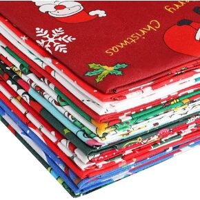 16 Pieces Christmas Fabric Fat Quarters Bundle Christmas Patterned Cotton Fabric Santa Claus Snowman Christmas Tree Print Quilting Fabric Cloth for Christmas Sewing Patchwork DIY Yard (10 x 10 Inch)