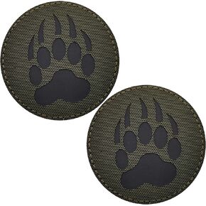 Round Bear Paw Claw IR Infrared Reflective Patches Sew on Appliques Decorate Badges Fastener Hook and Loop Backing Morale Tactical Rocker Rider Motorcycle Biker Patch 3.15Inch Diameter