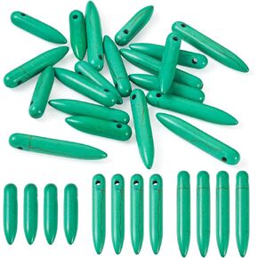 Pandahall 20Pcs Turquoise Graduated Tusk Spike Charms Beads 20-49mm Top Drilled Long Bullet Cone Shape Stone Sticks Pendants for Women Men Layered Necklace Jewelry Making, Hole: 1.2mm