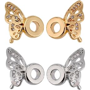 SUNNYCLUE 1 Box 8 Pairs Gold Spacer Beads Bulk Cubic Zirconia Beads Micro Pave Metal Mini Cute Butterfly Wing Rhinestone Bead Spacers Silver Charm Beads for Bracelets Jewelry Making Beading DIY Crafts