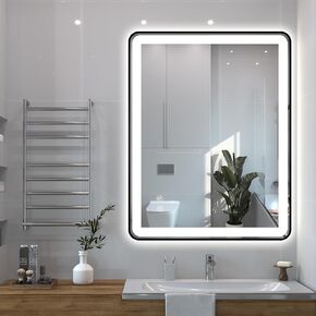 LED Bathroom Mirror, 36"x28" Rectangle Wall Mounted Vanity Mirrors with Metal Frame, Anti Fog Dimmable Smart Mirror for Bathroom/Bedroom/Livingroom/Entryway, (Horizontal or Vertical),Gold