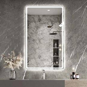 60X22 Inch LED Bathroom Mirror Vanity Mirrors with Front Lights Wall Mounted Anti-Fog Frameless Make Up Mirror with Light 5 mm Copper-Free Silver Mirror Horizontal or Vertical